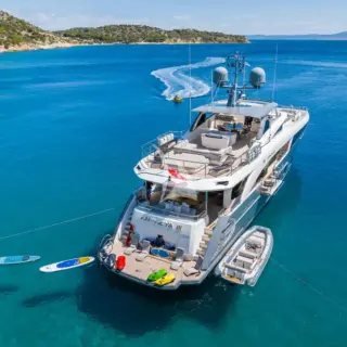 At anchor with tender and toys