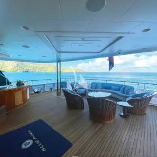 Perspective of the incredible views from the main deck lounge area; looking aft towards the stern.