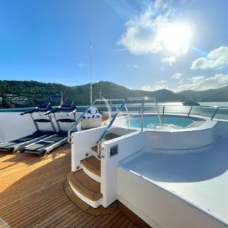 Enjoy a dip in the jacuzzi or an invigorating work-out on the sun deck forward.