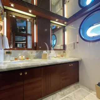 Each guest stateroom comes with its own en suite bathroom.