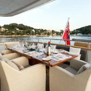 Aft dining table ready for guests