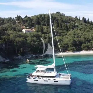 Grace in the beautiful turquoise waters in the Ionian