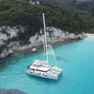 Grace in the beautiful turquoise waters in the Ionian