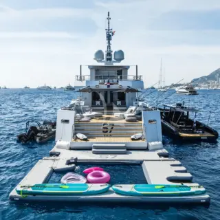At anchor with chase, tender and toys