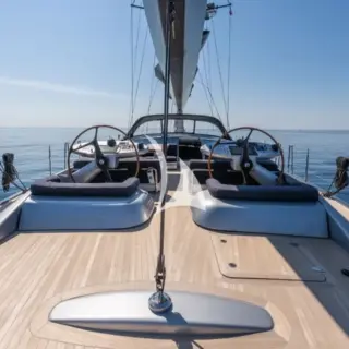 FREE AT LAST - At anchor, Aft deck