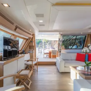 Upper deck indoor seating with large Smart TV