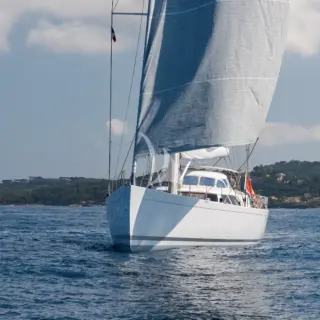 View of the bow underway