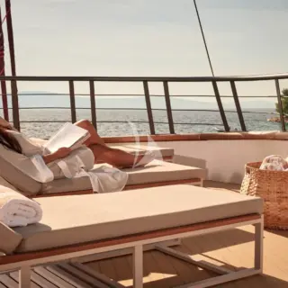 Relaxing on a sundeck.