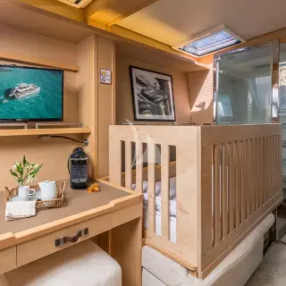 Master Cabin sofa converted into a baby cot