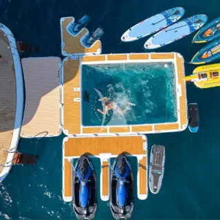 Aft decks and inflatable swim pool