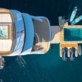 Aft decks and inflatable swim pool
