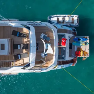 View from above of swim platform and toys