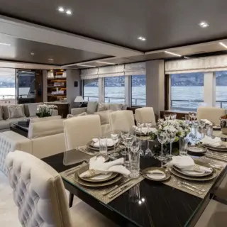 Main deck dining table prepared for an evening meal