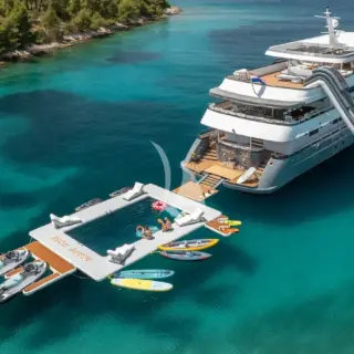 Inflatable swim platform and netted pool