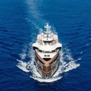View of the bow underway