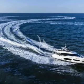 Sistership: M/Y Care One has no hardtop, but bimini