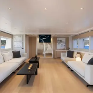 Salon on Main Deck, has a Pop Down TV and can be separated from the dinign area with sliding doors