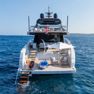 Aft view of swim platform and stepped passerelle to sea