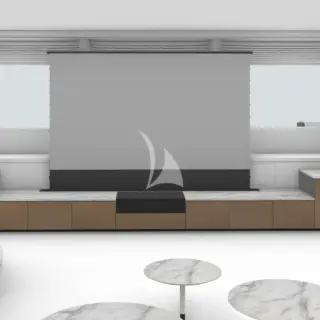 RENDERING Main salon - new 100" screen and projector being installed winter 2024/2025
