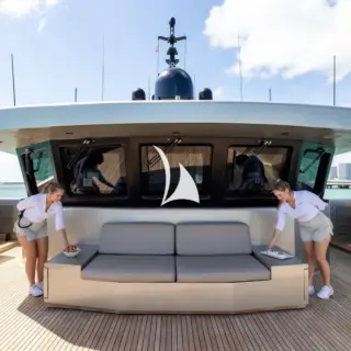 Foredeck seating area and canapés set-up