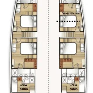 Cabin layout also  depicting convertible cabin and crew quarters