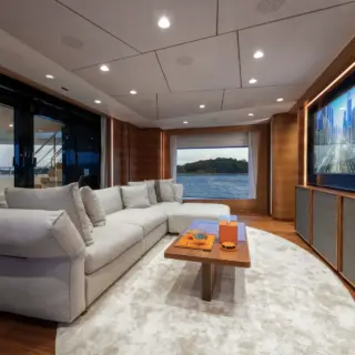 Bridge deck lounging TV area