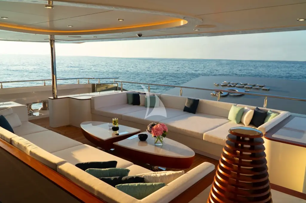 Eternal Spark - Main Deck Aft - Spacious Stern Lounge Transom Doors Up