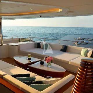 Eternal Spark - Main Deck Aft - Spacious Stern Lounge Transom Doors Up