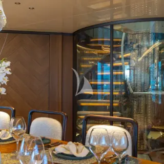 Eternal Spark - Main Deck - Main Saloon & Dining - Dining Table & Glass Wall Background
