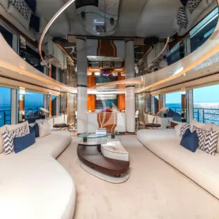 Eternal Spark - Main Deck - Main Saloon & Dining - Aft View Living Room & TV Cabinet