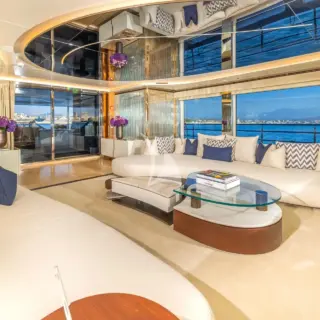 Eternal Spark - Main Deck - Main Saloon & Dining - Side View Spacious Sofa & Entrance