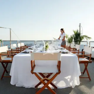 Sun deck helipad dining table set up