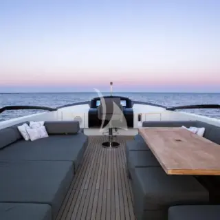 Flybridge at sunset facing bow