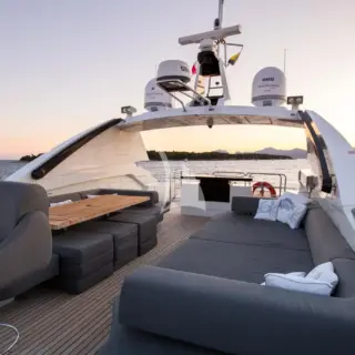 Flybridge at sunset facing the aft
