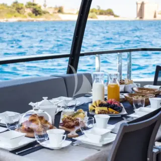 Aft deck table lunch setup