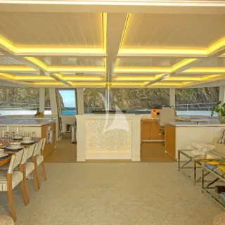 The main salon is open plan with wonderful views