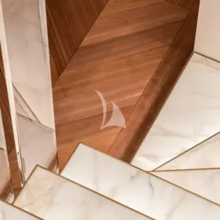 Staircase leading to lower deck guest cabins