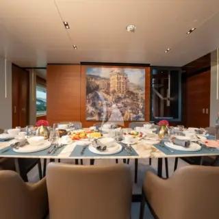 Main salon dining room breakfast set up
