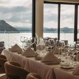 Formal dining table on upper deck
