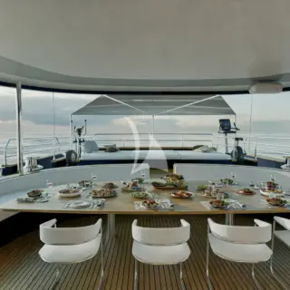 OGUZ KHAN main deck aft dining area facing aft