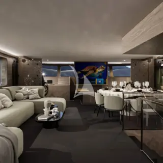 OGUZ KHAN saloon seating and dining facing forward