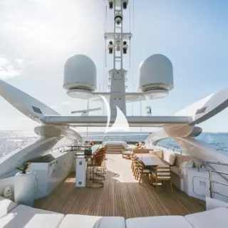 Sun deck bar, dining area, jacuzzi and sunpads