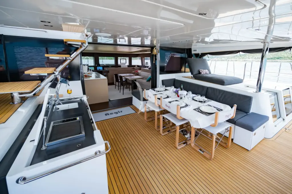 AEGIR main deck aft dining table and counter