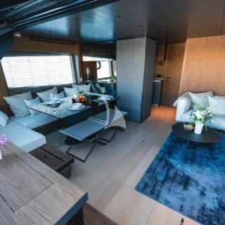 Salon with sitting/dining area and galley