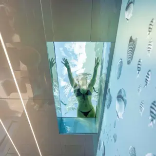 Looking up from Beach Club Bar to Main Deck Pool