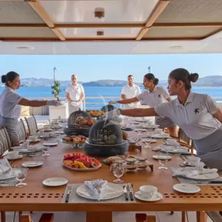 Sun deck aft seating area breakfast set-up