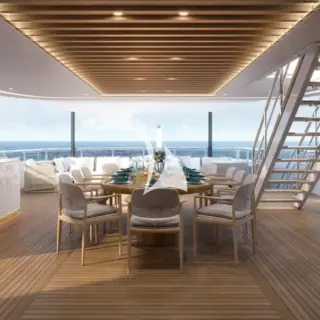 Bridge deck aft seating and dining area - rendering