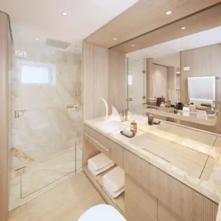 Lower deck double/twin convertible cabin shower room en suite - rendering