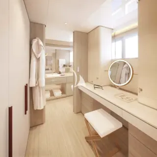 Lower deck double/twin convertible cabin dressing area - rendering
