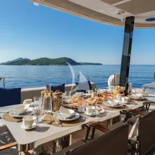 GRAYA - aft deck dining breakfast setup
